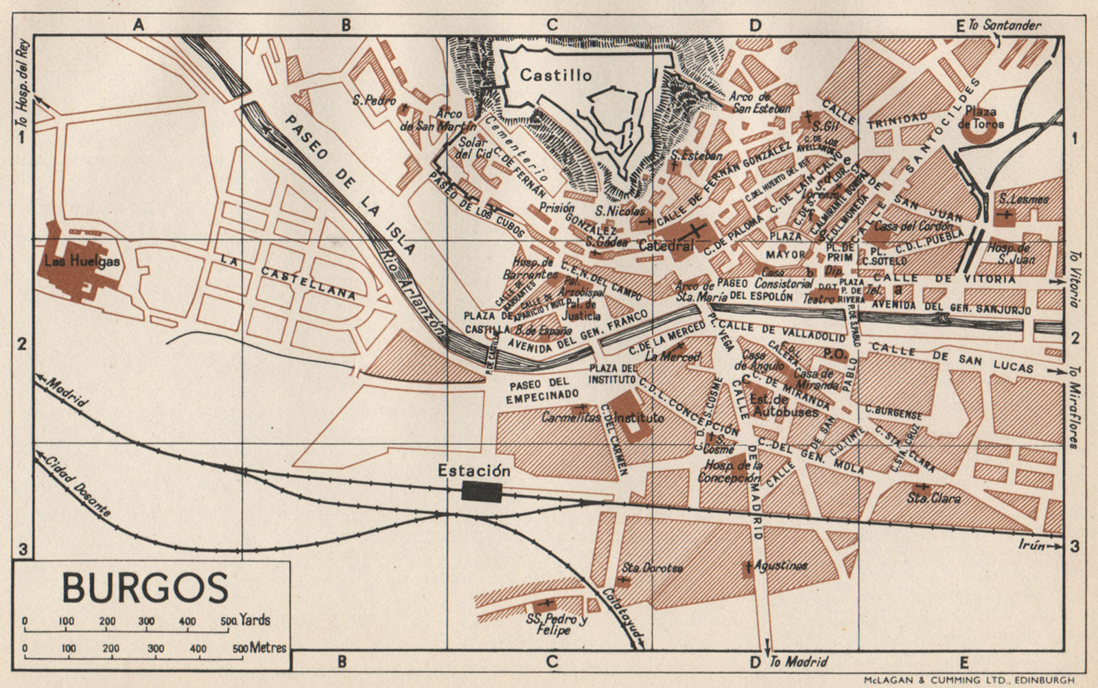BURGOS. Vintage town city map plan. Spain 1958 old vintage chart